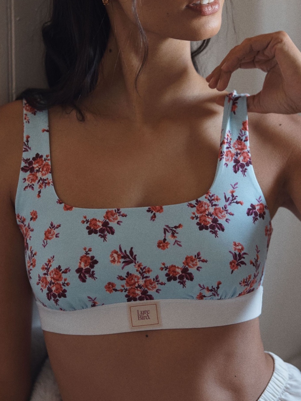 Anthropologie Scoop Neck Bra LyreBird CottonCloud Bralette New Small Blue Floral